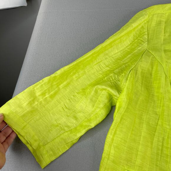 Chico's Lime Green Linen Blend Crinkle Embroidered Open Jacket Women's 3 (XL/16) - Picture 6 of 15